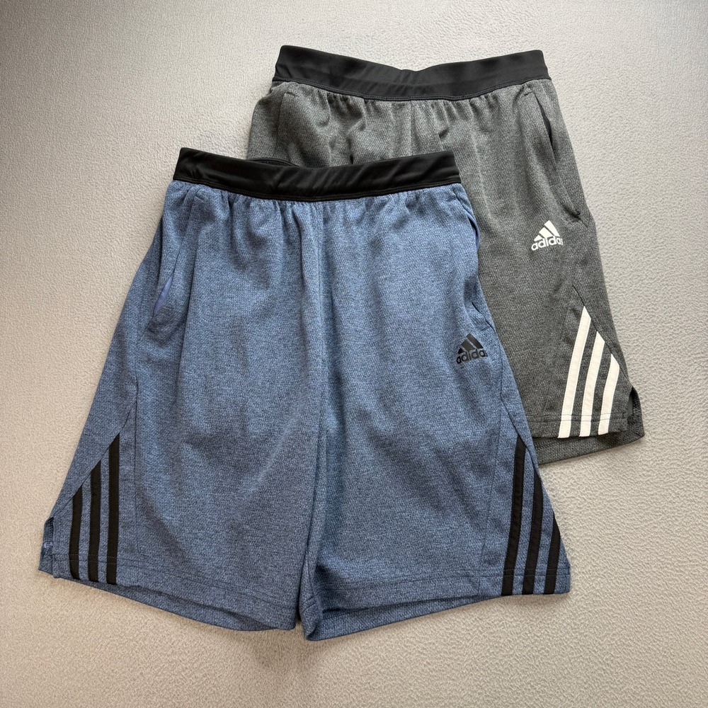 Lot of 2 Adidas Training Shorts Boys Small Blue/Gray Performance Gym Athletic